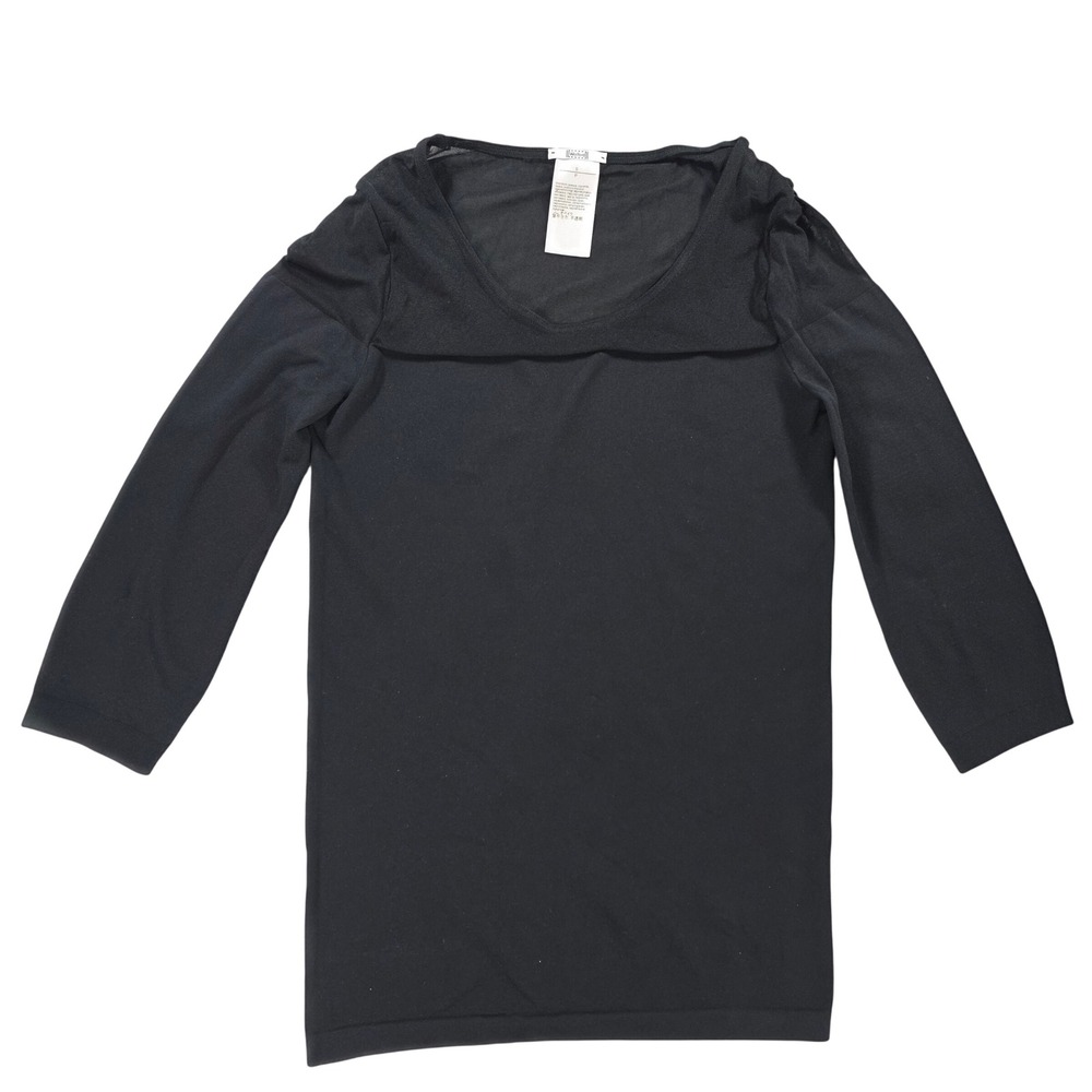 Wolford Sheer Mesh Panel 3/4 Sleeve Knit Top Black Small Womens Minimalist